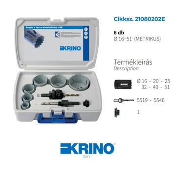 Bimetál körkivágó villanyszerelő készlet (6db) műanyag kofferban KRINO 16-51 mm