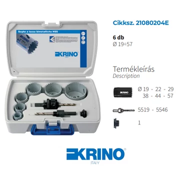 Bimetál körkivágó vízvezetékszerelő készlet (6db) műanyag kofferban KRINO 19-57 mm
