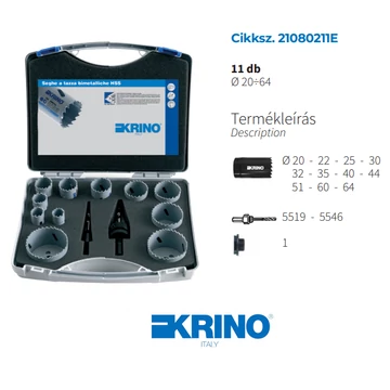 Bimetál körkivágó álltalános készlet (11db) műanyag kofferban KRINO 20-64 mm