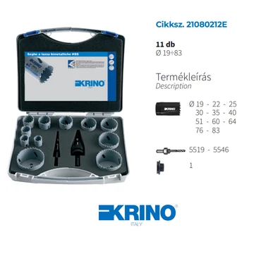 Bimetál körkivágó álltalános készlet (11db) műanyag kofferban KRINO 19-83 mm