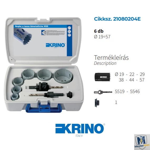 Bimetál körkivágó vízvezetékszerelő készlet (6db) műanyag kofferban KRINO 19-57 mm