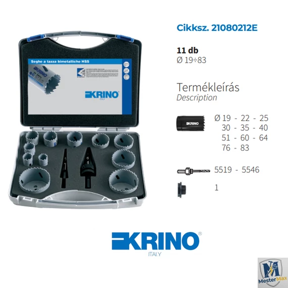 Bimetál körkivágó álltalános készlet (11db) műanyag kofferban KRINO 19-83 mm