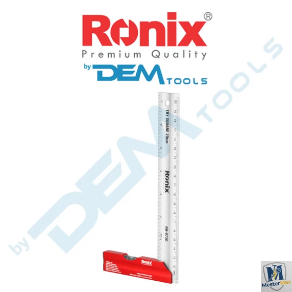Aluminium derékszög libellával, 205x100x10 mm