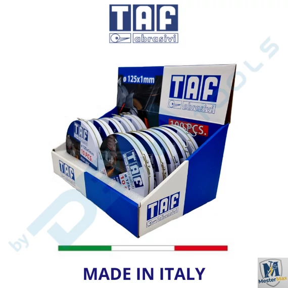 Vágókorong fémhez INOX 125x1mm fém dobozban TAF ITALY 100db/display